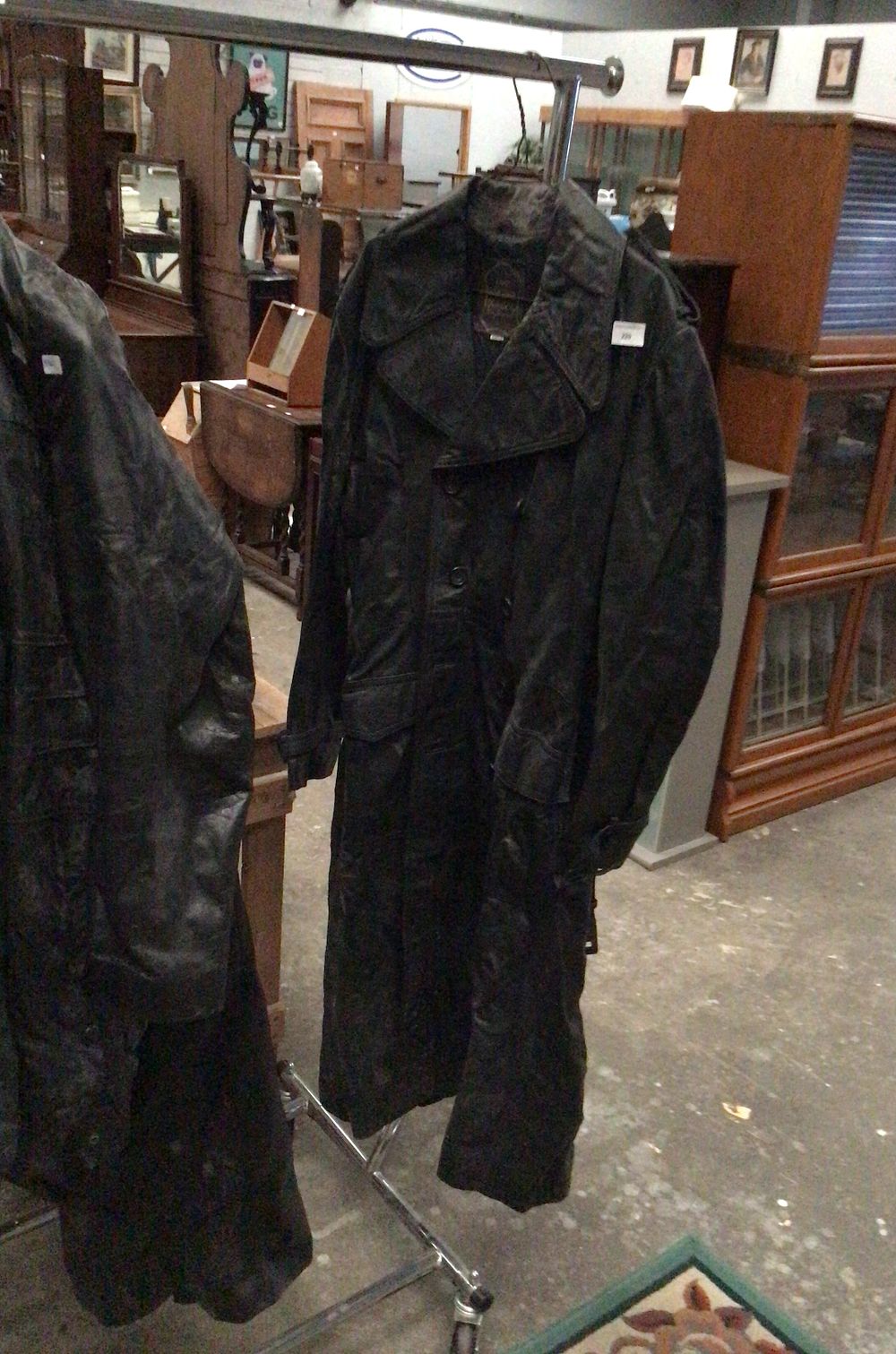 Lot 220: Vintage Black Leather Trench Coat, Size 42