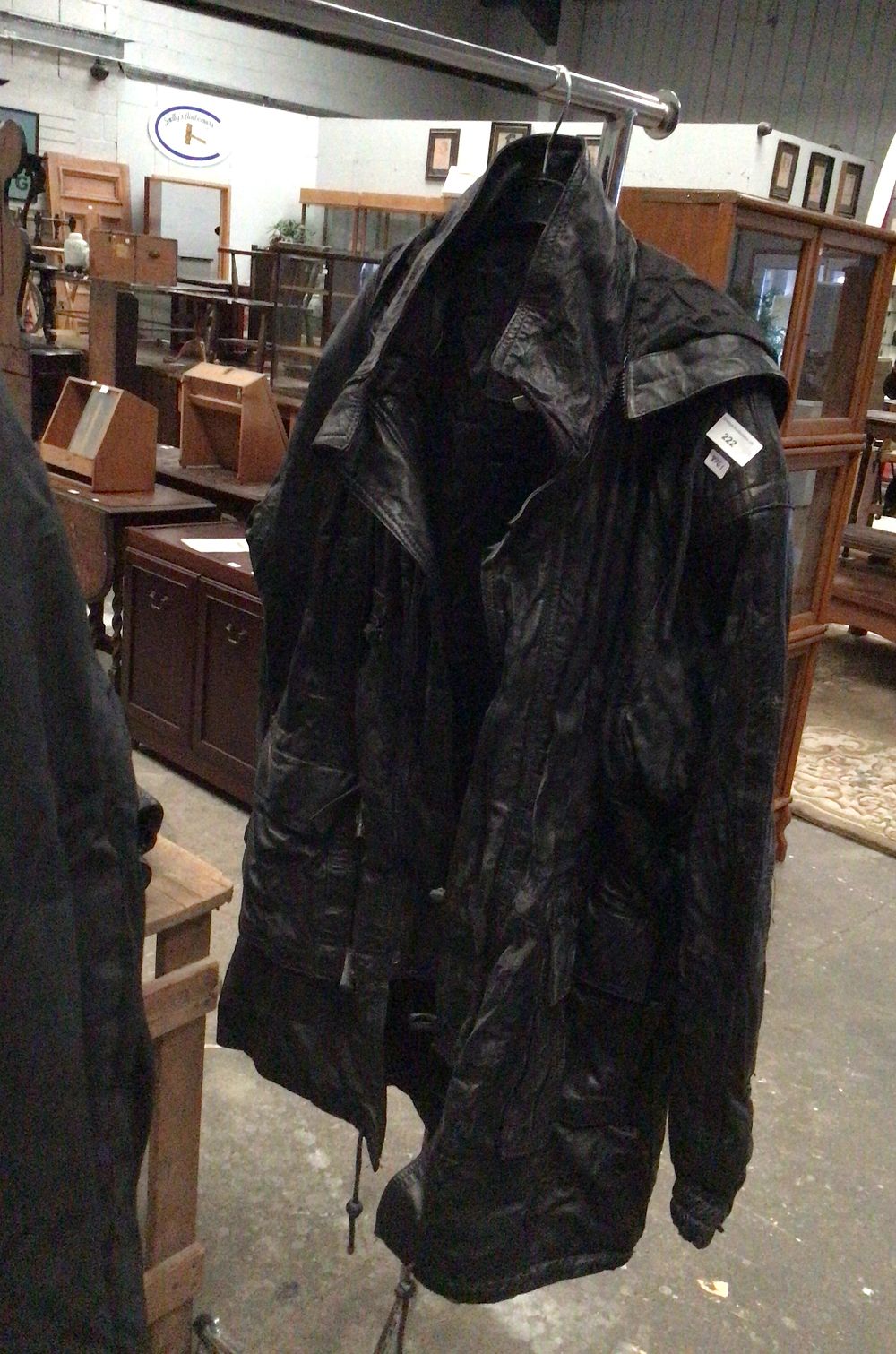 Lot 222: Men's Black Leather Hooded Utility Jacket