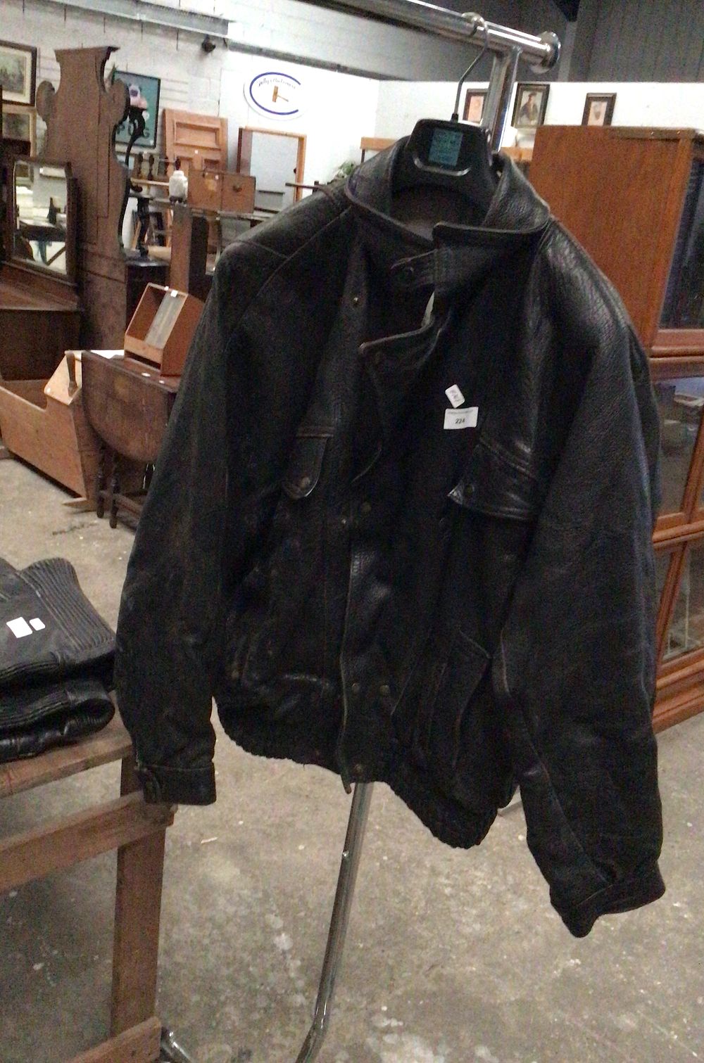 Lot 224: Black Leather Bomber Jacket