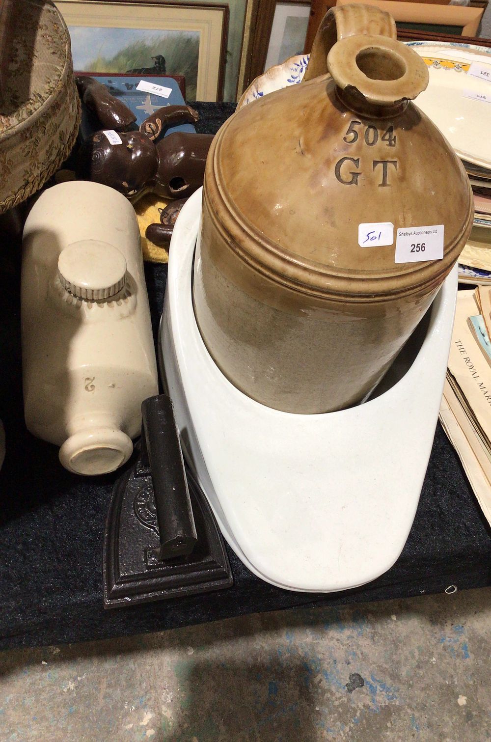 Lot 256: WW1 SRD Stoneware Jug, Bottle, and Cast Iron