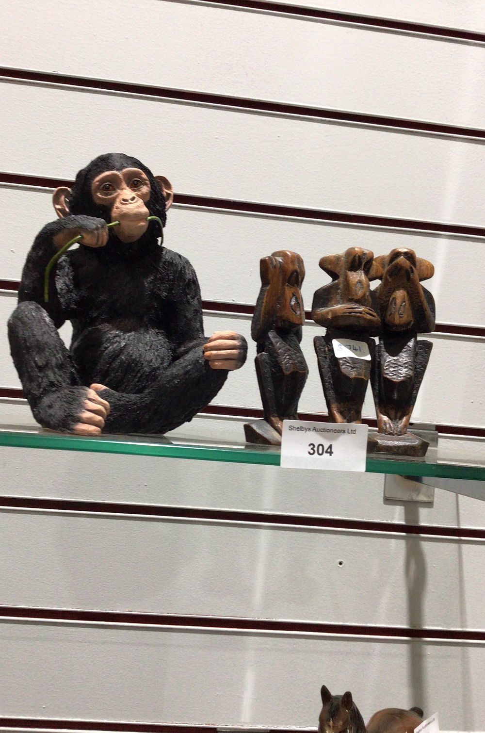 Lot 304: Chimpanzee Figurine and Three Wise Monkey Statues