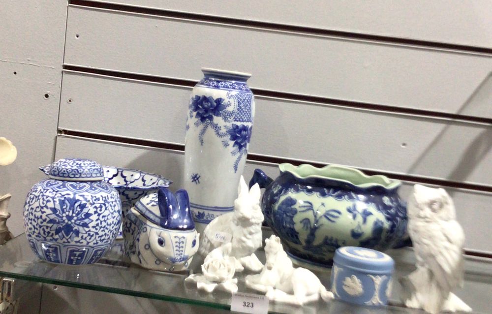 Lot 323: Assorted Oriental Blue and White Porcelain and Ceramic Figurines