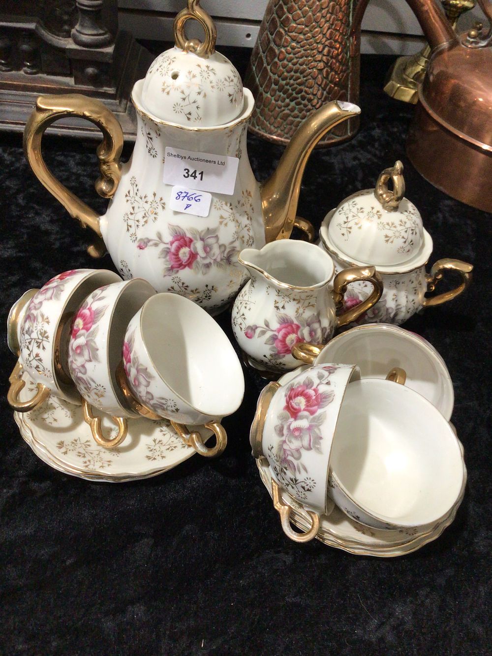 Lot 341: Vintage Bavarian Porcelain Coffee Service with Floral and Gilt Decoration