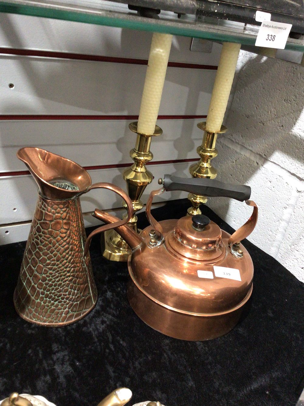 Lot 339: A Collection of Copper Kitchenware, Comprising a Kettle and a Textured Jug, Maker Unknown