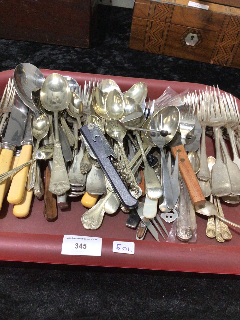 Lot 345: A Mixed Lot of Silver-Colored Cutlery and Utensils