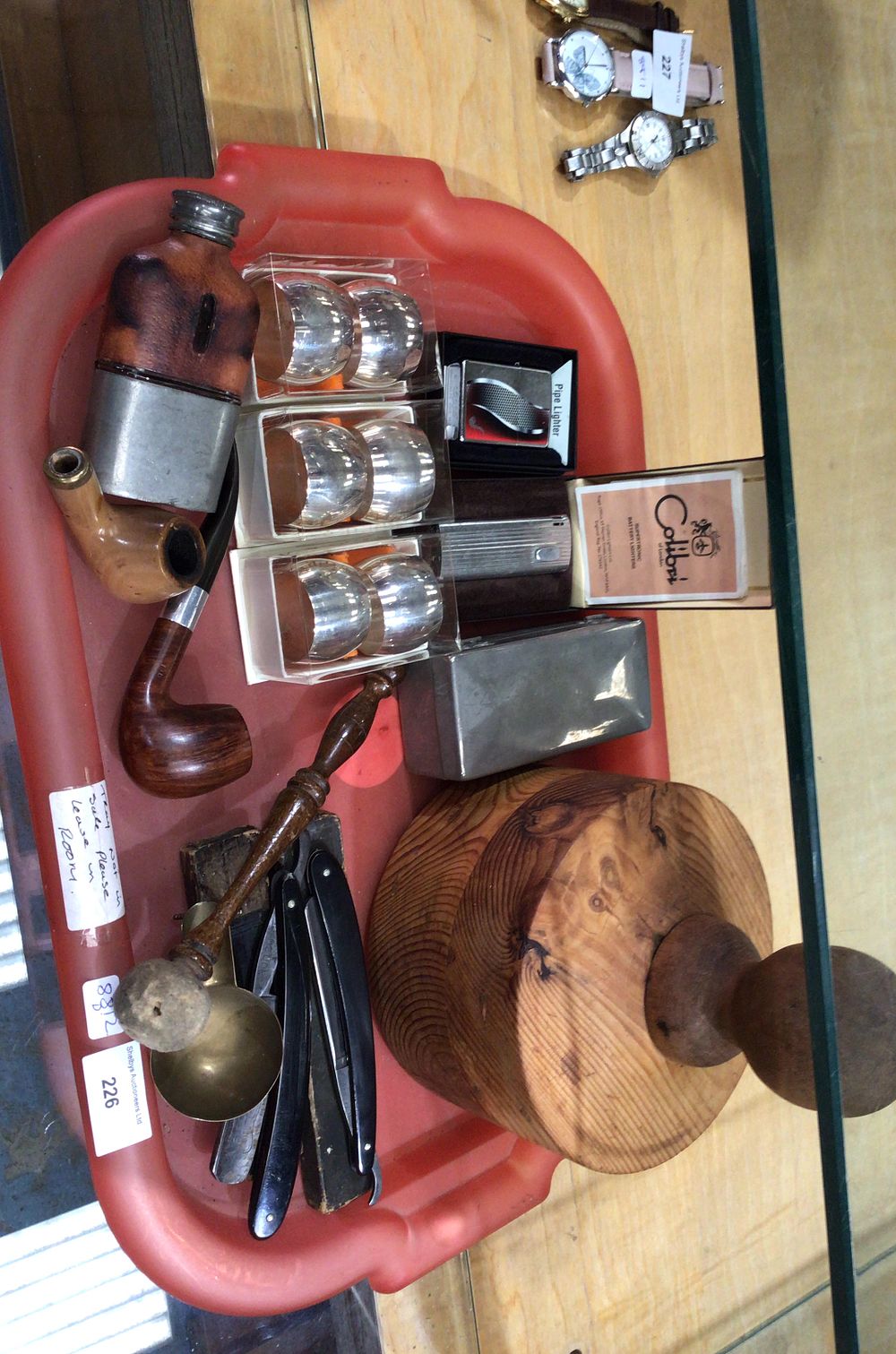Lot 226: A Collection of Tobacco Pipes, Smoking Accessories, and Straight Razors