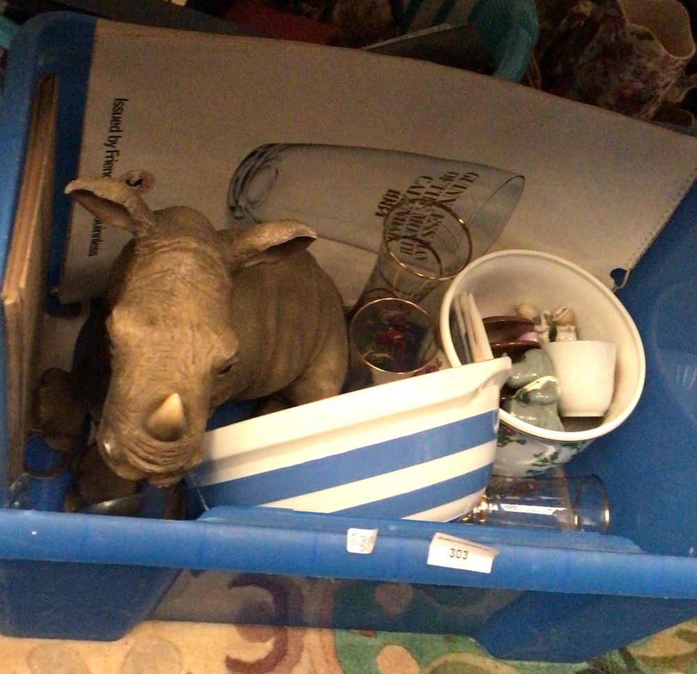 Lot 303: A Hornsby's Rhino Figurine and Assorted Collectibles