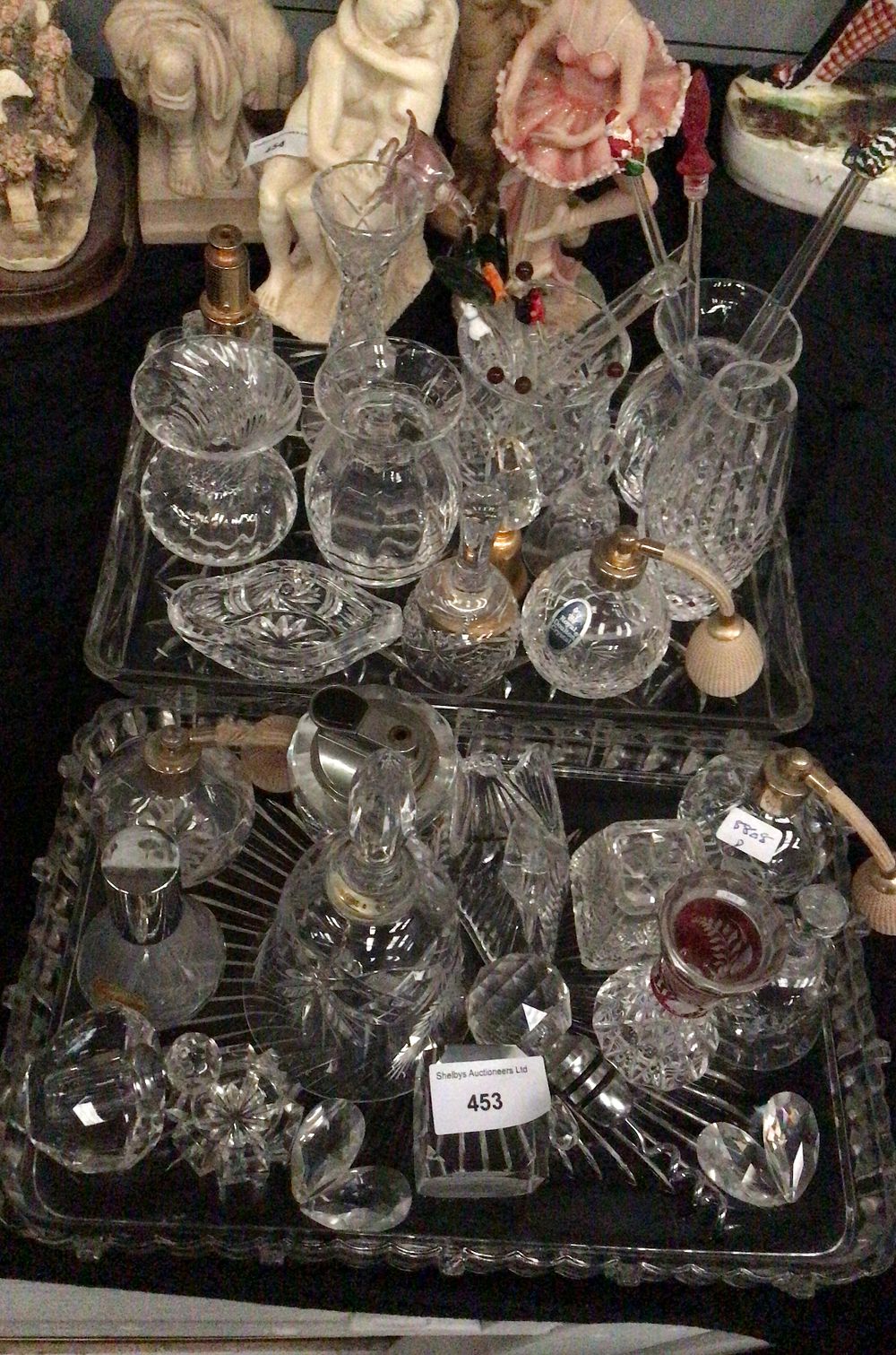 Lot 453: Assorted Clear Cut Glass Vanity Items