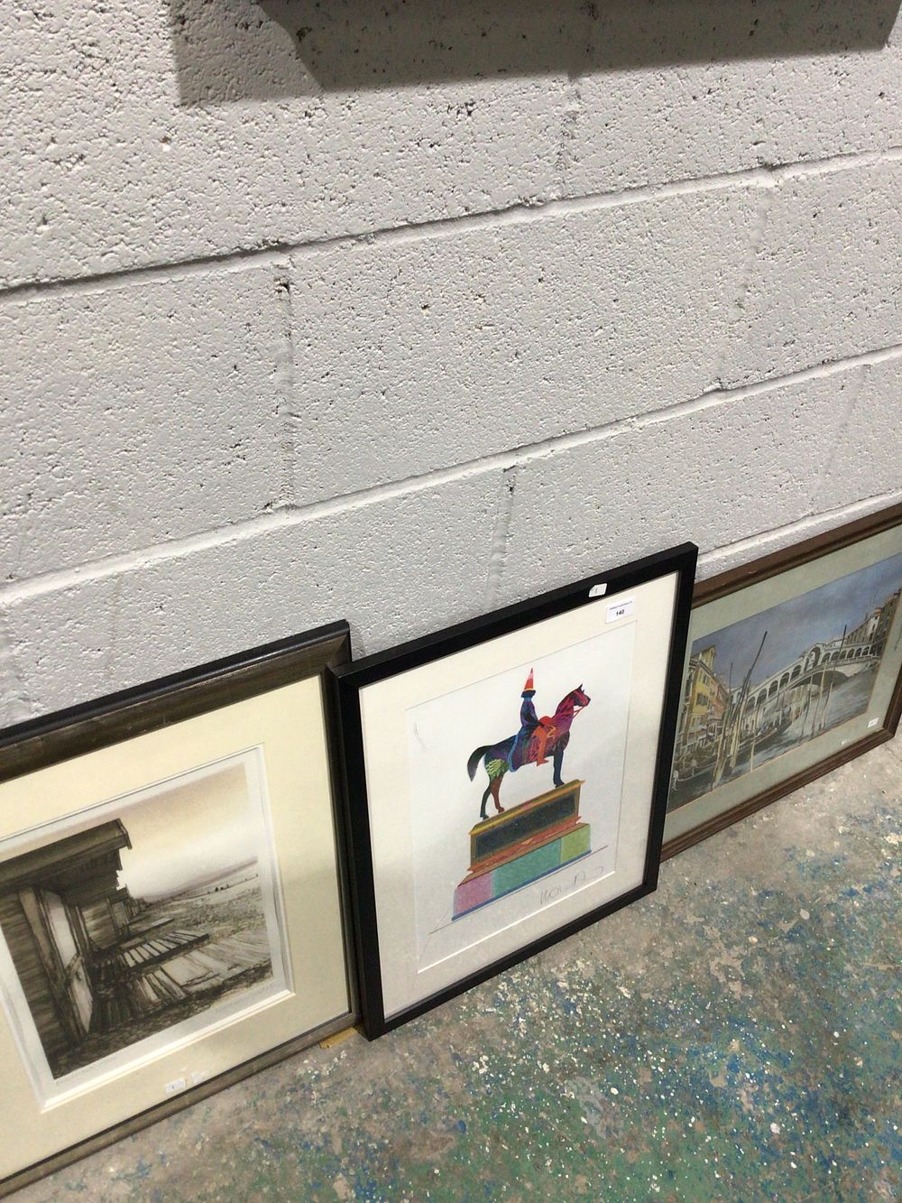 Lot 159: Three. Various framed prints, including beach huts by Kathleen Caddick.