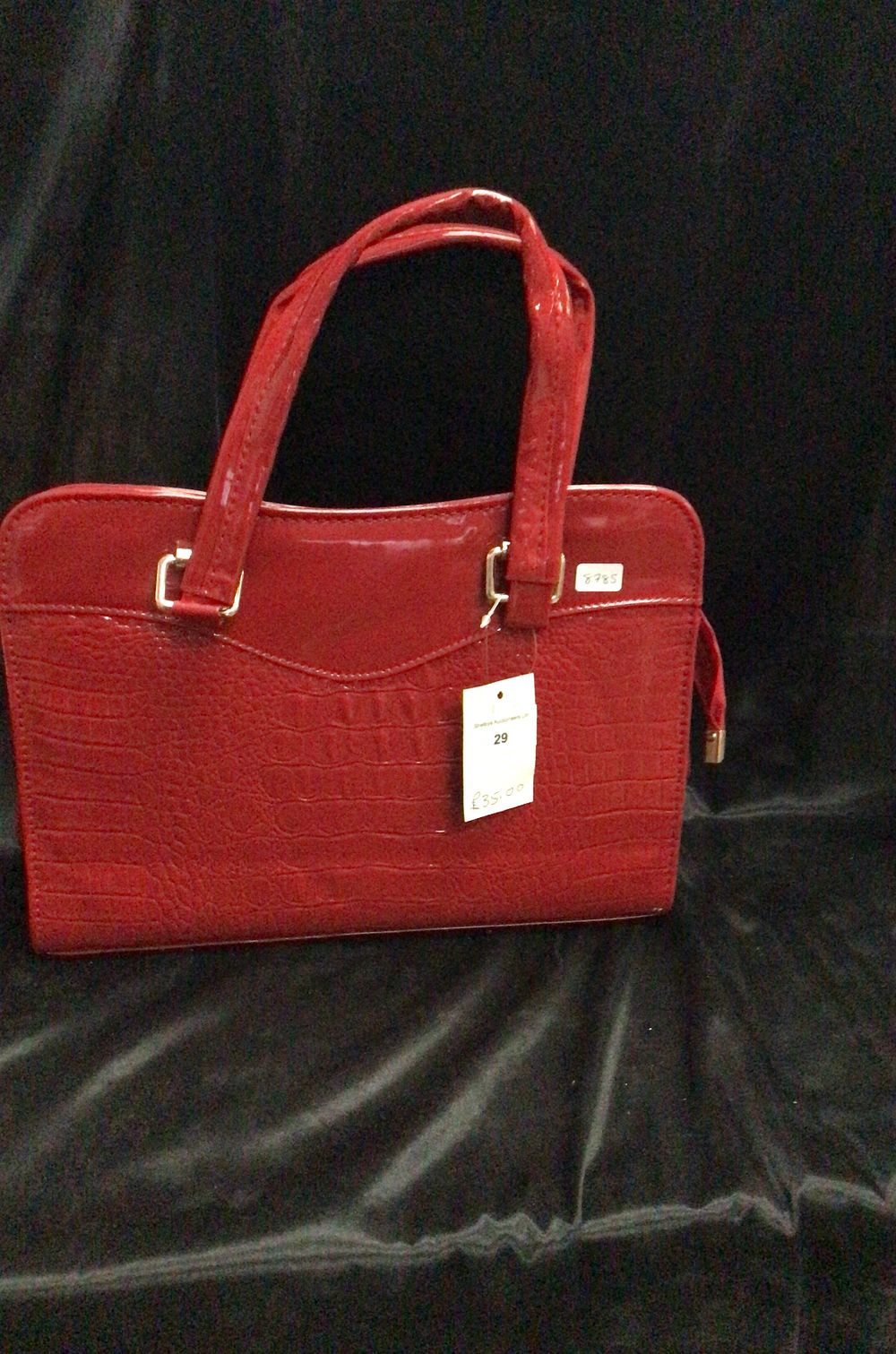 Lot 170: Red Patent Leather Crocodile Effect Handbag