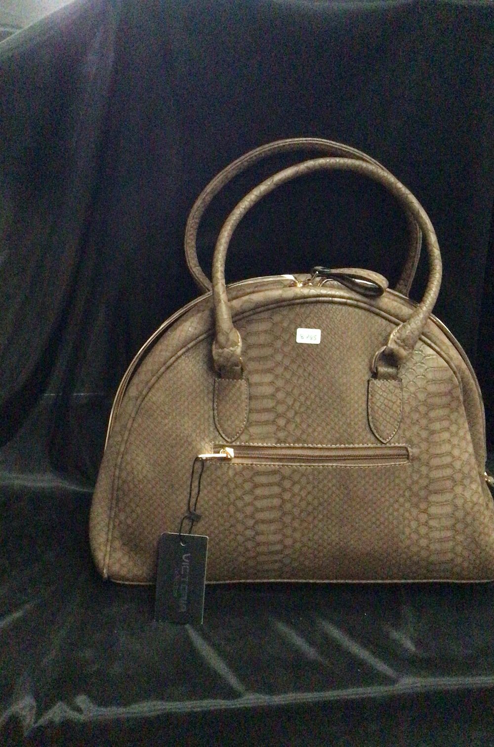 Lot 184: Taupe Snakeskin Embossed Dome Handbag with Gold Zipper