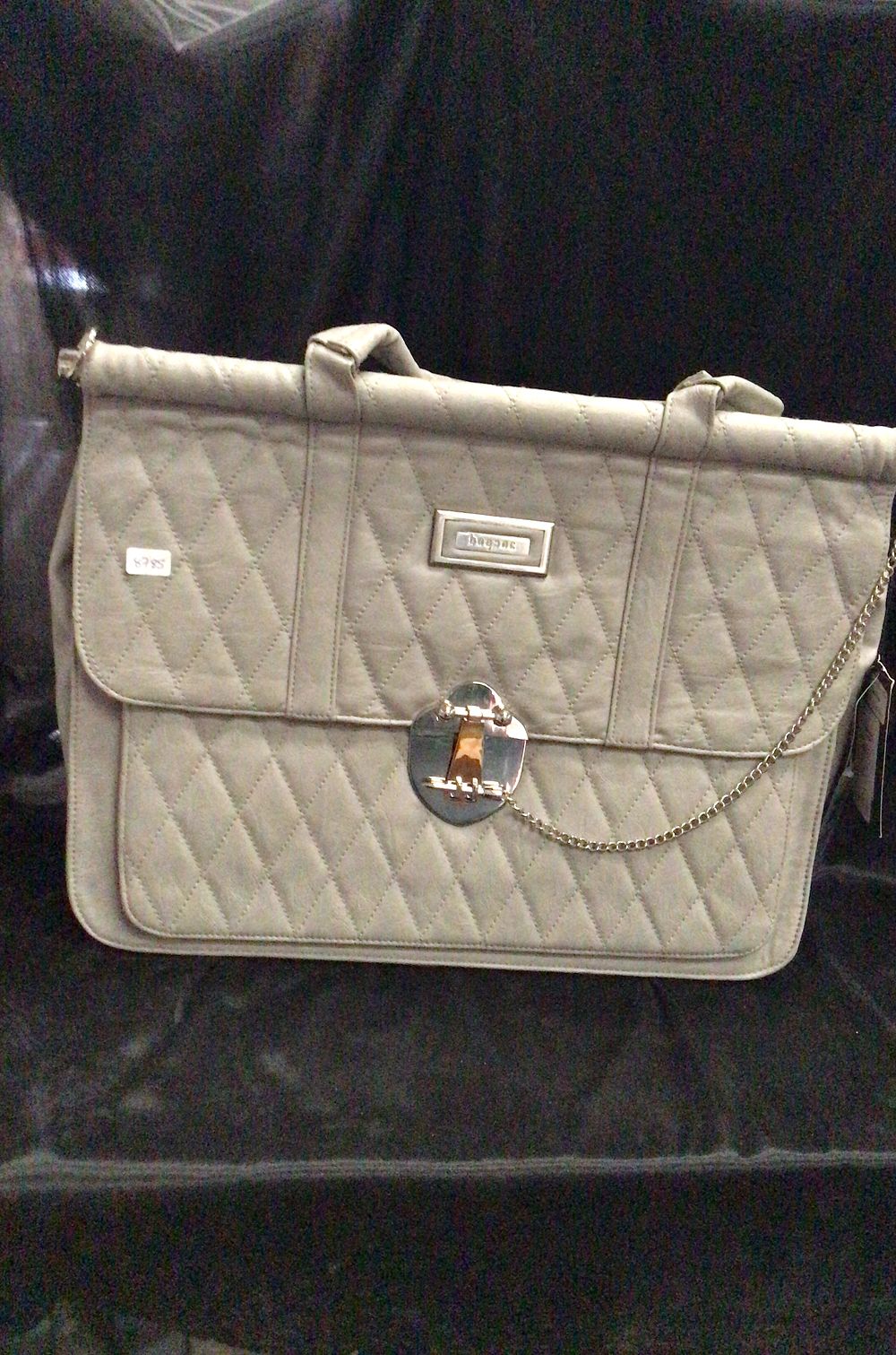 Lot 188: Light Gray Quilted Handbag with Silver-Tone Chain