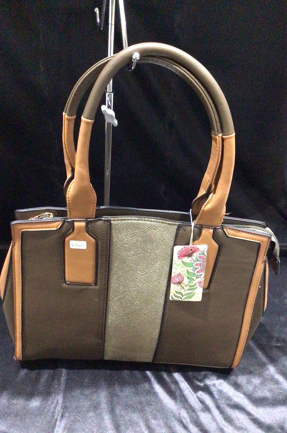 Lot 200: Structured Brown Handbag with Green Textured Panel