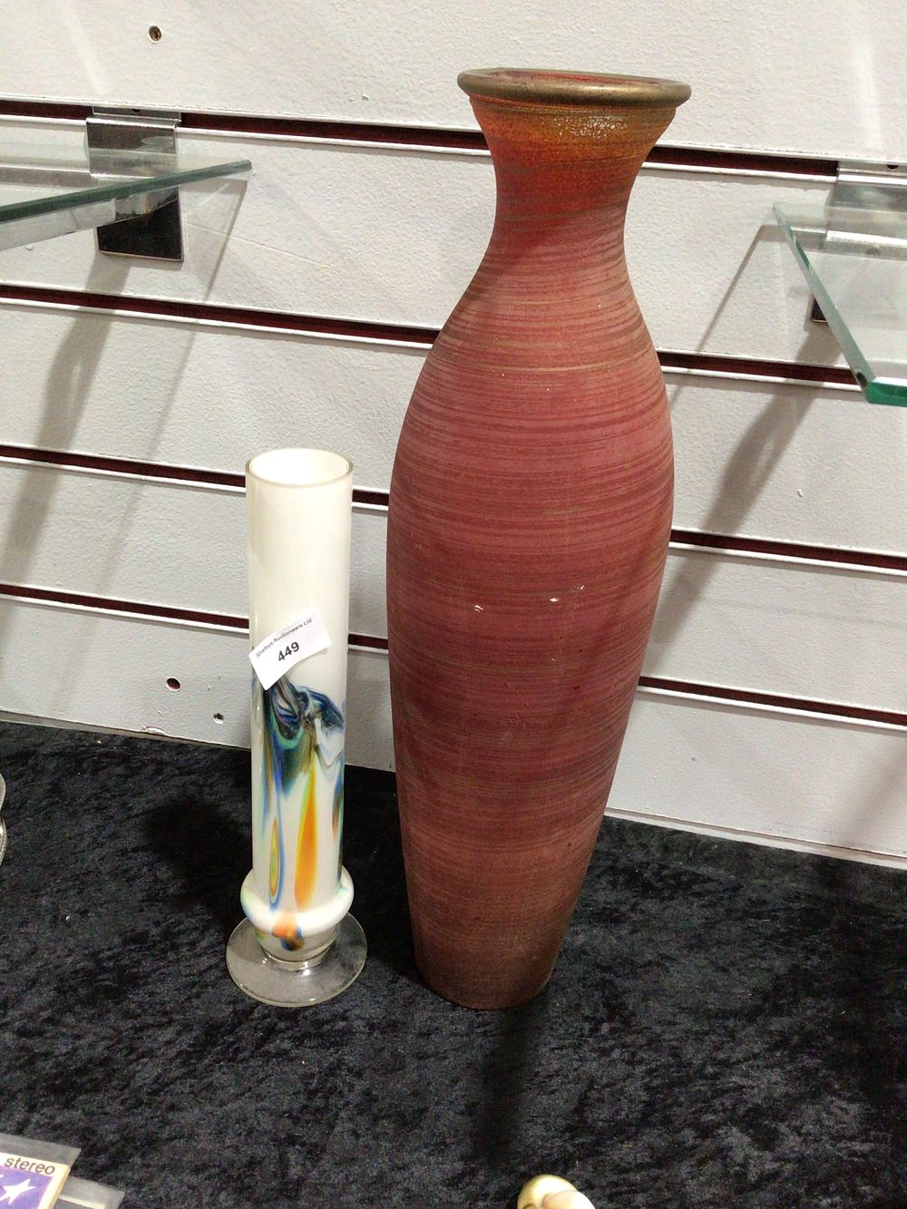 Lot 394: Large red and gold glass vase with 1960s vase