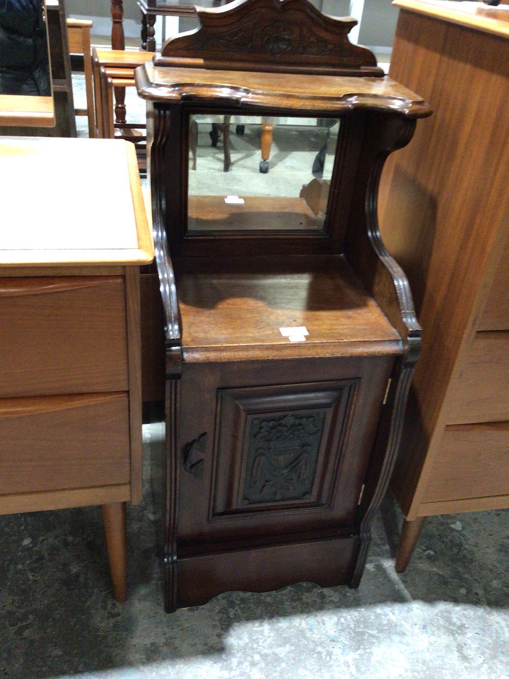Lot 87: A Dark Brown Wooden Hall Stand with Mirror