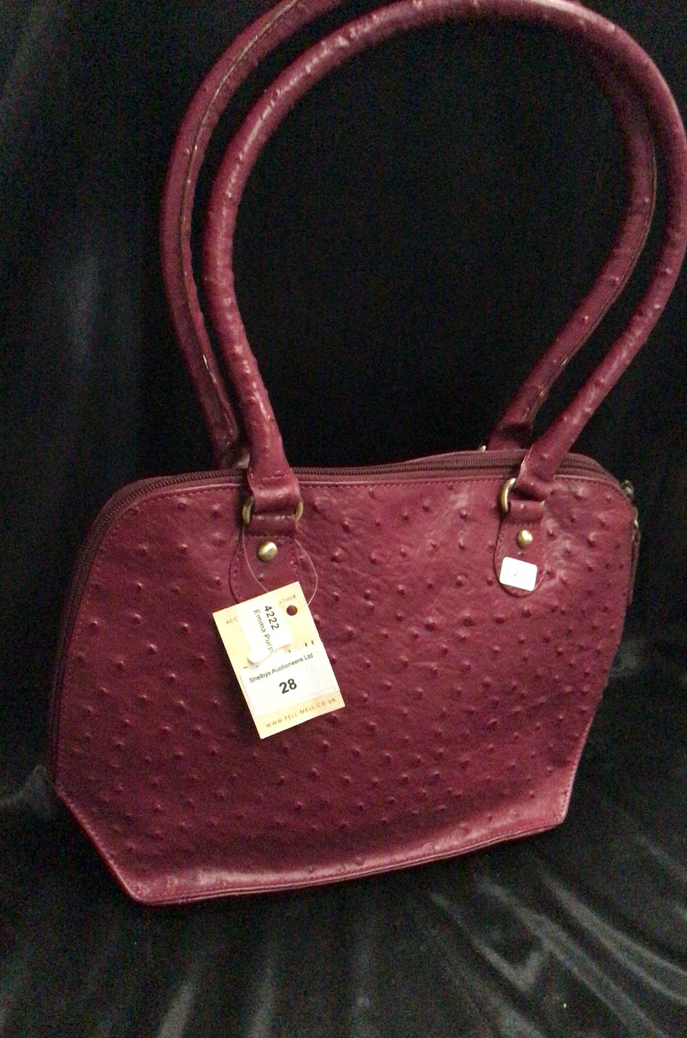 Lot 164: Burgundy Textured Shoulder Bag with Gold Hardware