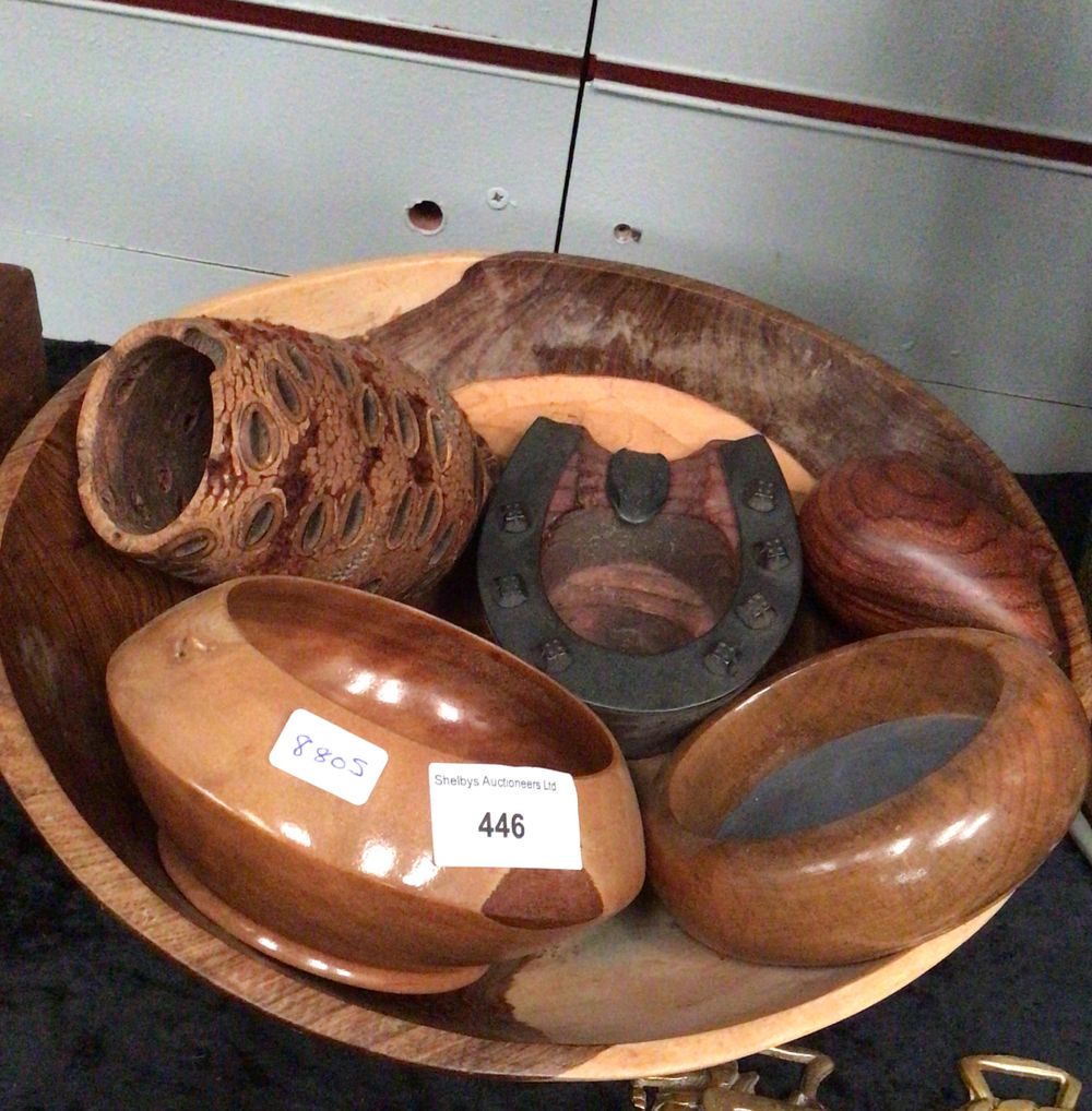 Lot 285: A Group of Vintage Wooden Bowls, Platter, and Decorative Objects