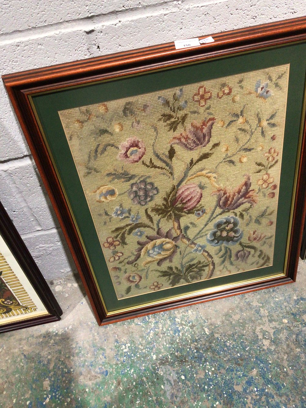 Lot 150: Vintage Framed Floral Needlepoint Artwork