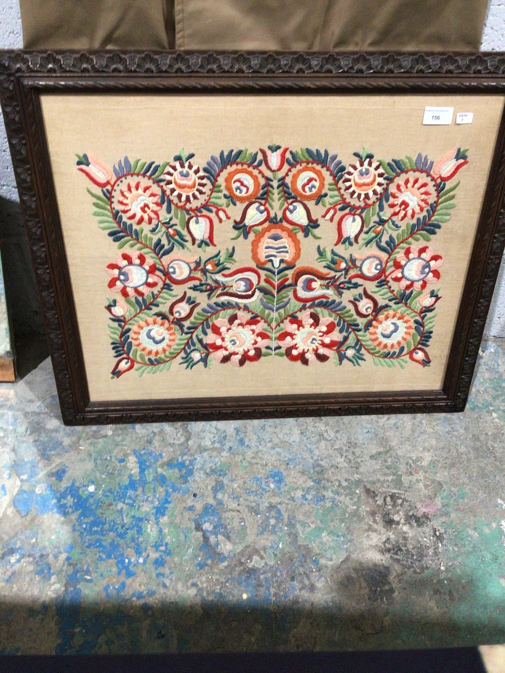 Lot 156: A Framed Silk Floral Embroidery