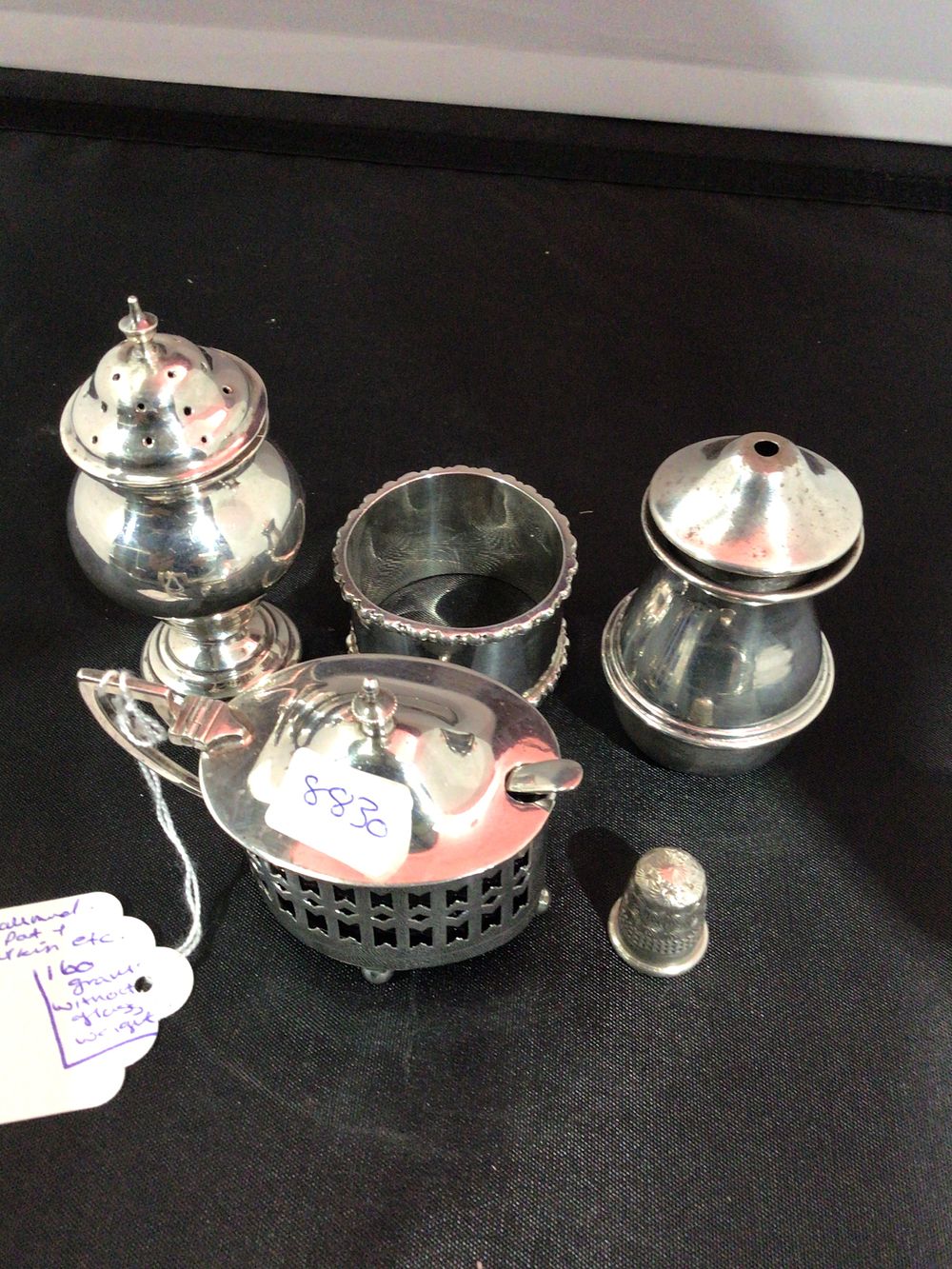 Lot 256: A Selection of Various Silver Hallmarked items thimble condiments etc