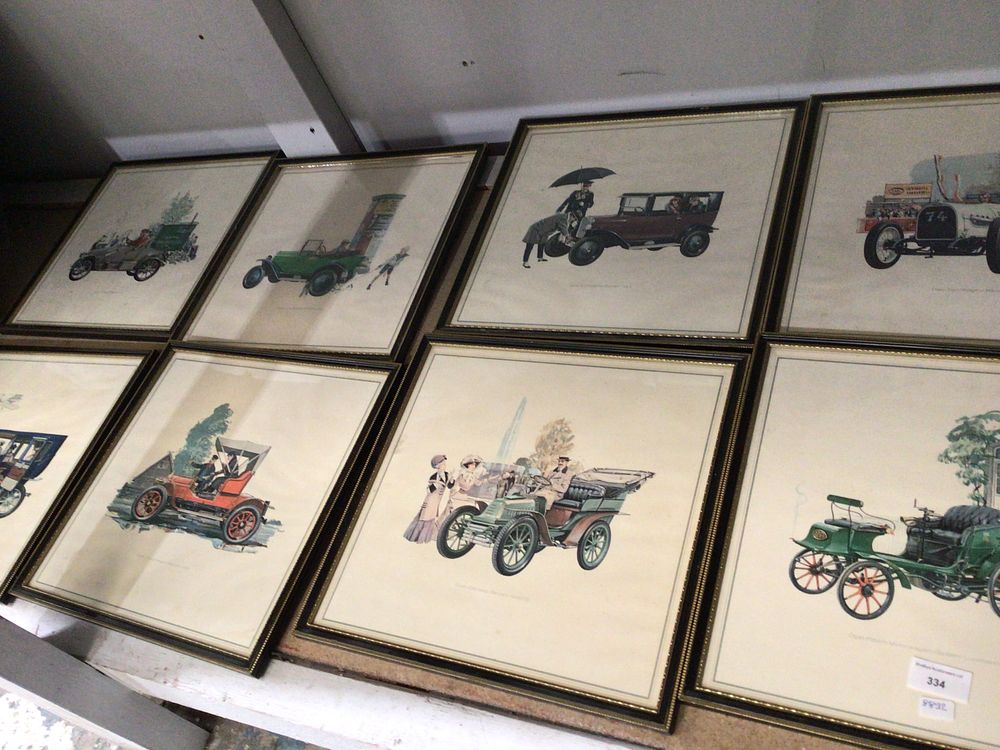 Lot 334: A Selection of Framed Print of Opel Patent-Motorwagen and Doctor's Car etc