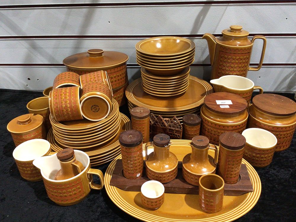Lot 357: A Large Group of Hornsea Saffron Pottery Dinnerware and Canisters