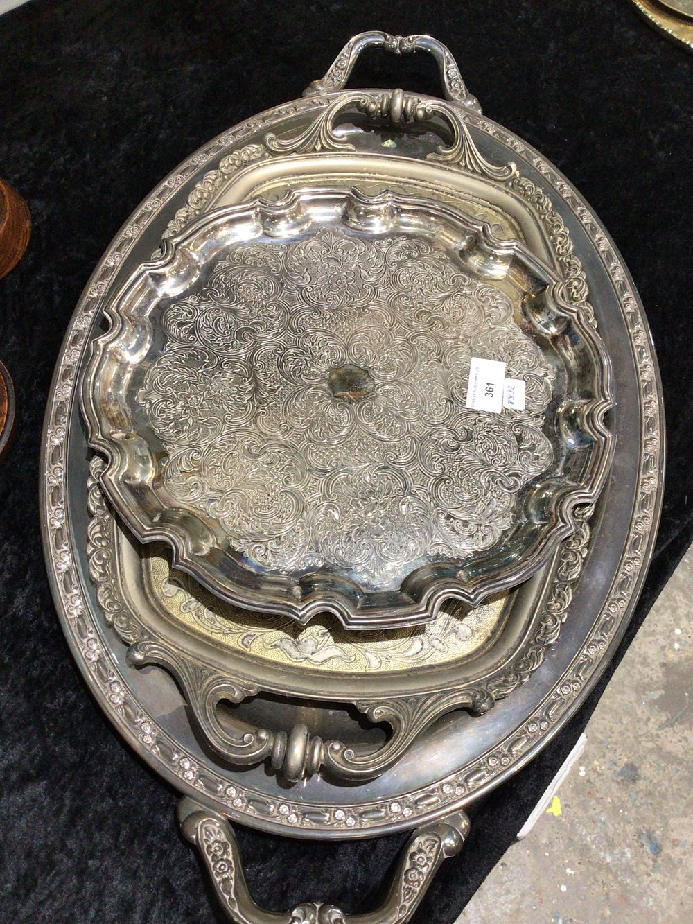 Lot 361: Three Ornate Silver Plated Serving Trays