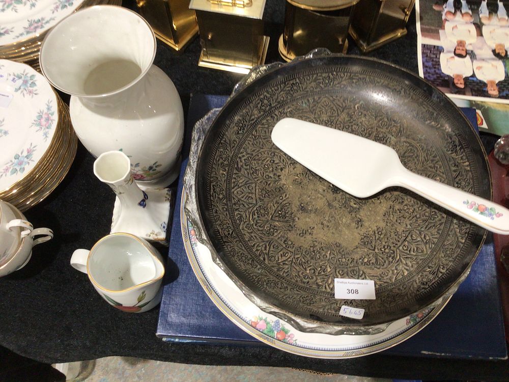Lot 308: A Barker Ellis Silverplate Tray and Ceramic Serving Utensil with Ansley pottery ware
