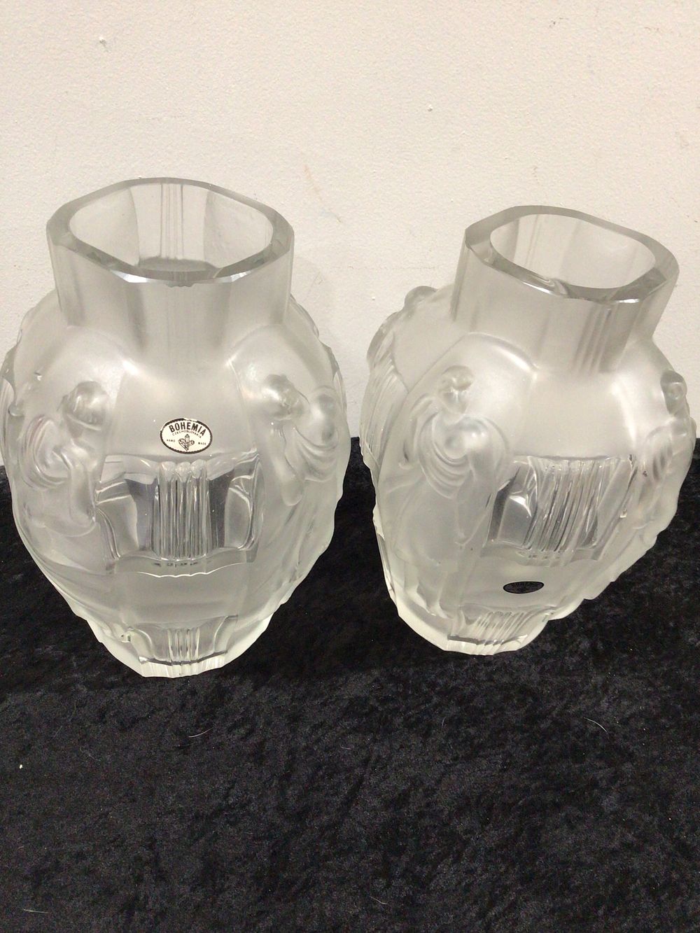 Lot 305: A Pair of Barolac Style Bohemia Crystal Art Deco Molded Glass Vases