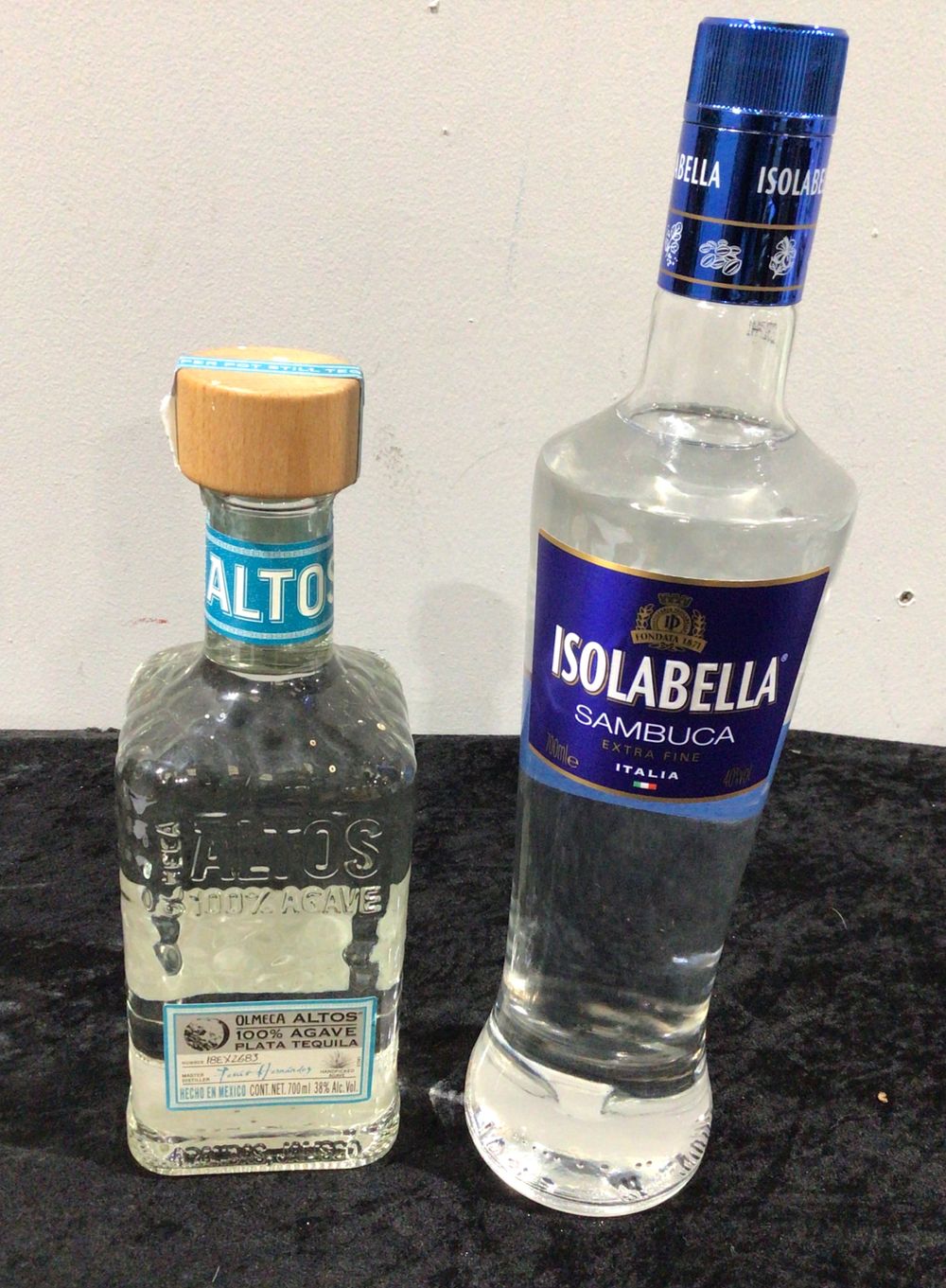 Lot 350: A Pair of Isolabella Sambuca Extra Fine and Olmeca Altos 100% Puro de Agave Plata Tequila