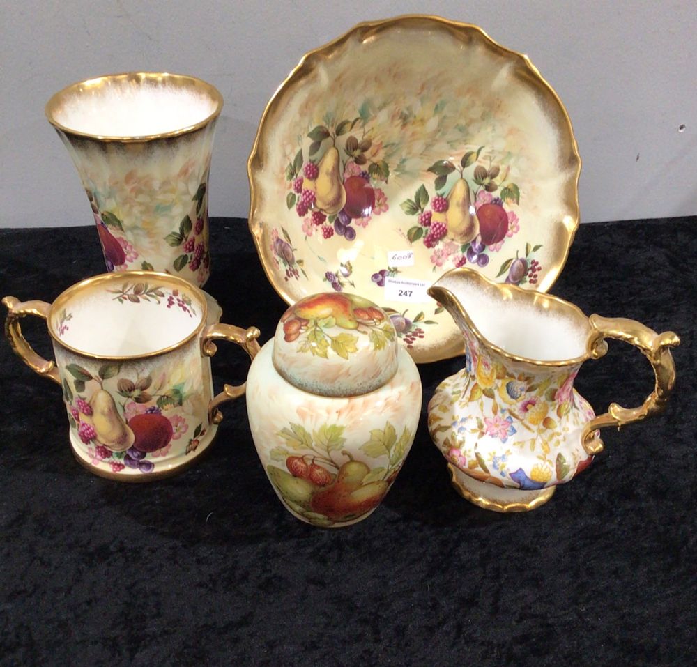 Lot 247: A Set of Five Hammersley 'Gold Fruit' Hand-Painted Bone China Table Articles