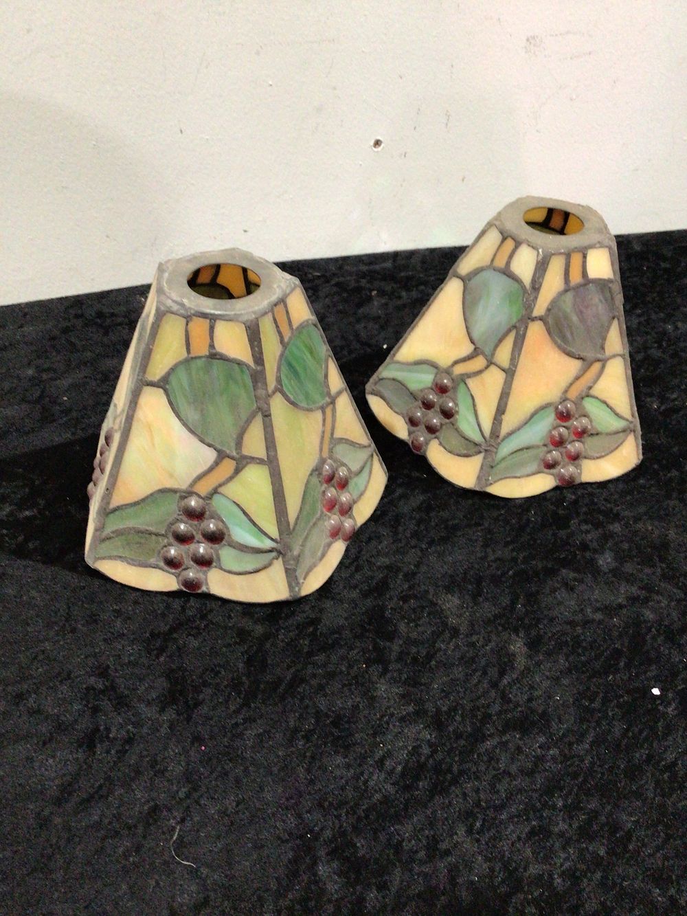 Lot 32: A Pair of Tiffany Style Stained Glass Lamp Shades
