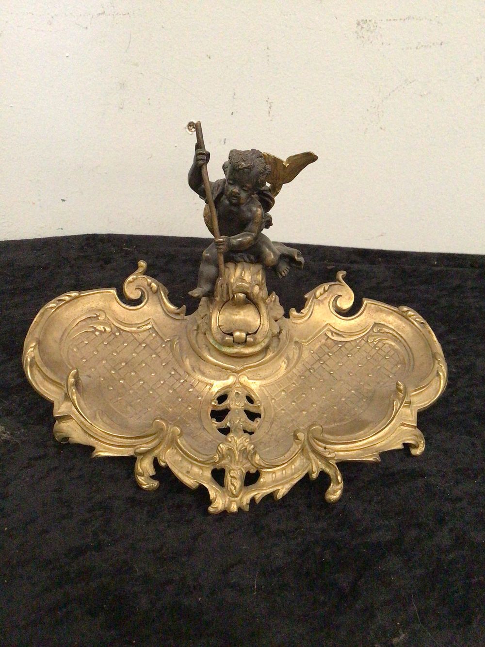 Lot 168: A French Louis XV Style Gilt and Patinated Brass Cherub Inkwell, Napoleon III Period