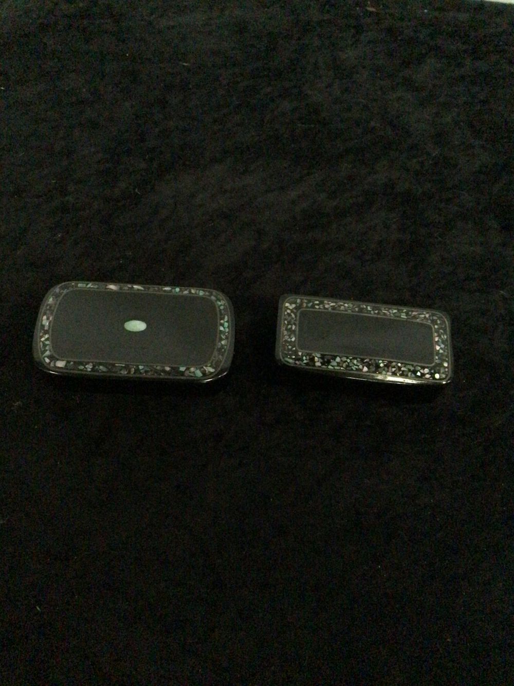 Lot 179: A Pair of Victorian Papier Mache Snuff Boxes with Mother-of-Pearl Inlay