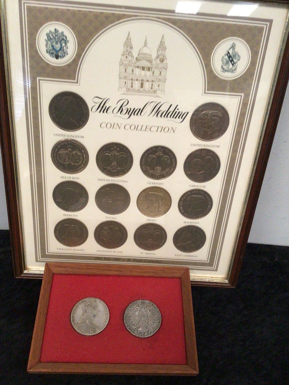 Lot 257: A Framed UK & Territories 1981 Royal Wedding Commemorative Coin Collection, with a Pair of Additional Coins