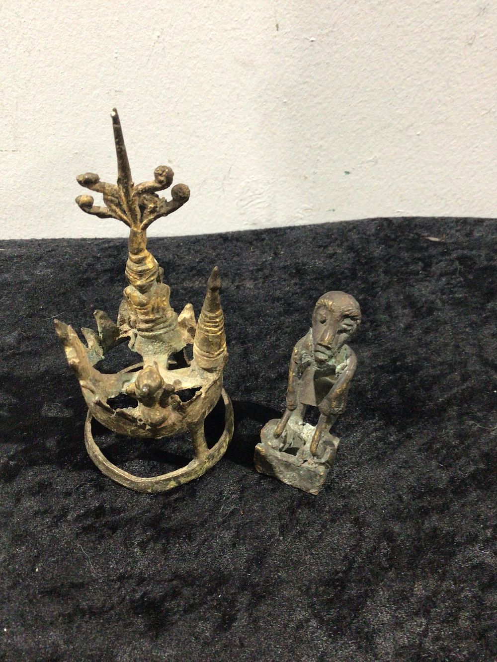 Lot 315: A Pair of Southeast Asian Style Bronze Ritual Finial and Anthropomorphic Figure