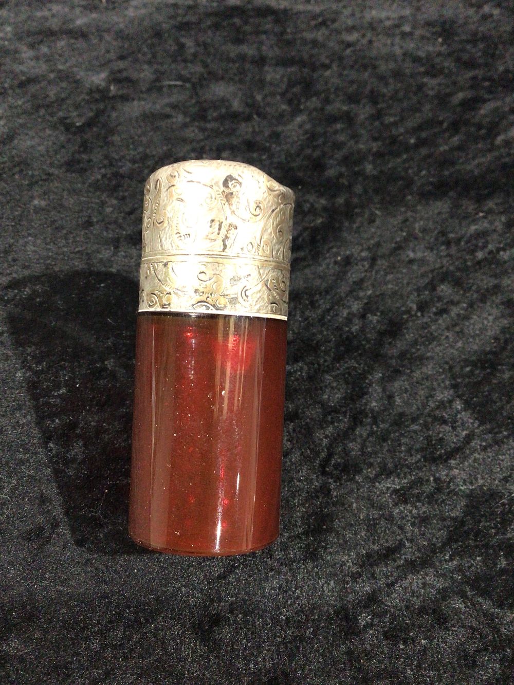 Lot 348: A Charles May Birmingham Sterling Silver and Cranberry Glass Scent Bottle, 1894