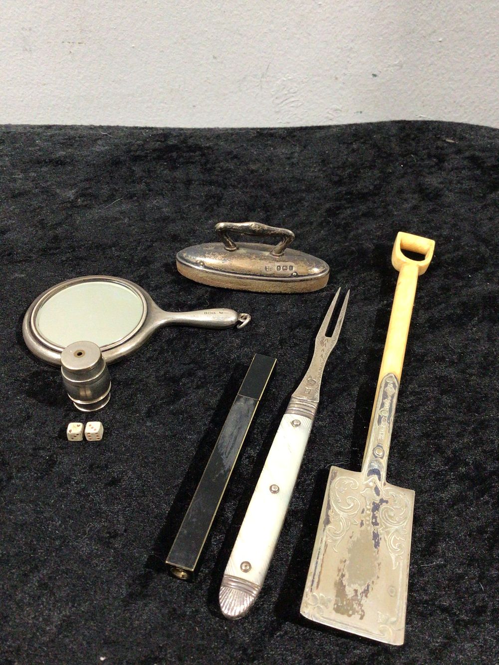 Lot 372: A Collection of Sterling Silver Miniature Desk and Vanity Items