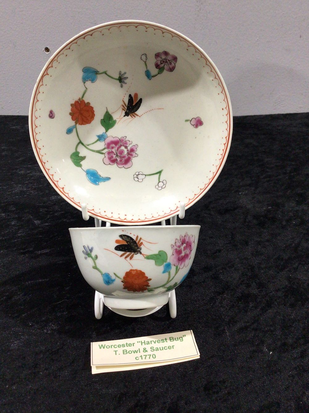 Lot 33: A Worcester 'Harvest Bug' Porcelain Tea Bowl and Saucer c1770