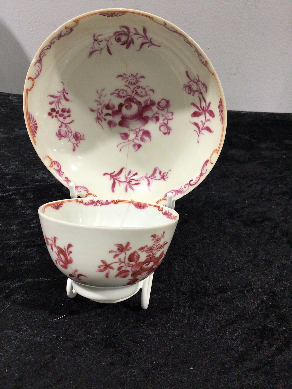 Lot 176: A Pair of Porcelain Circa 19th century Tea Cup and Saucer with Floral Decoration
