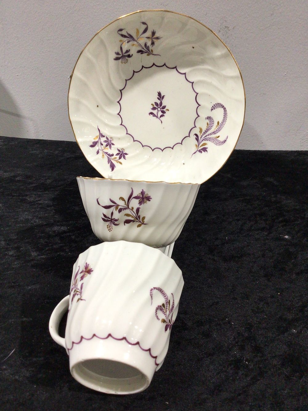 Lot 184: Flight & Barr Worcester Spiral Fluted Porcelain Trio, circa 1790