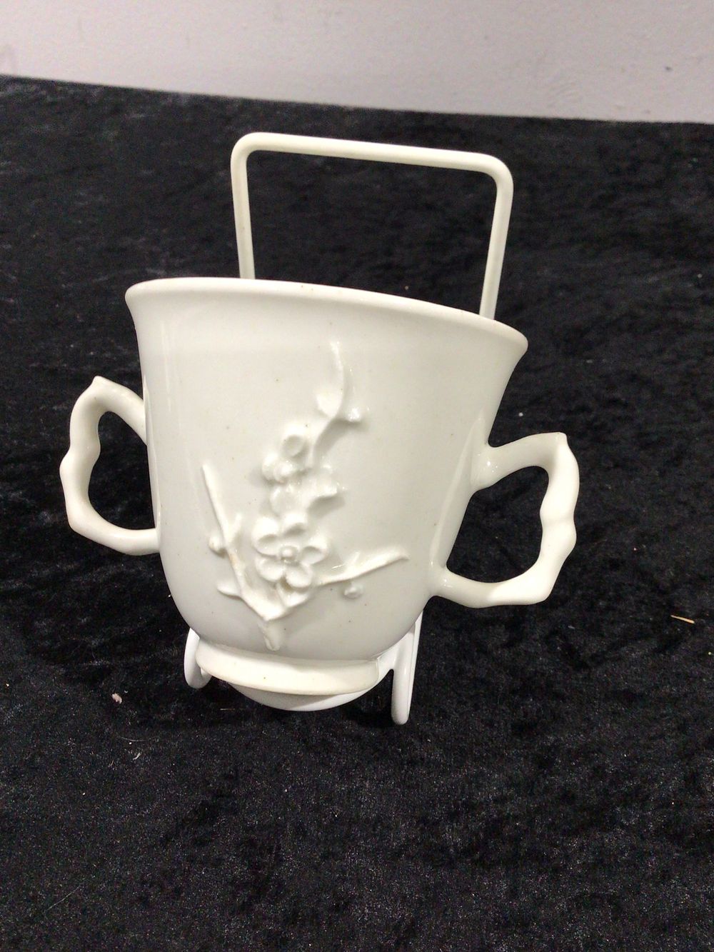 Lot 209: Bow Porcelain Prunus-Molded Two-Handled Cup, Circa 1750-1752