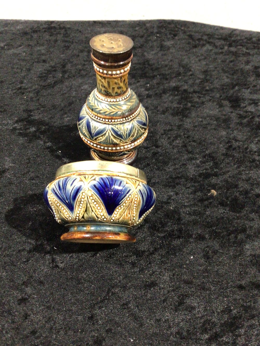 Lot 211: A Pair of Doulton Lambeth Salt-Glazed Stoneware Salt and Pepper Pots, Dated 1879