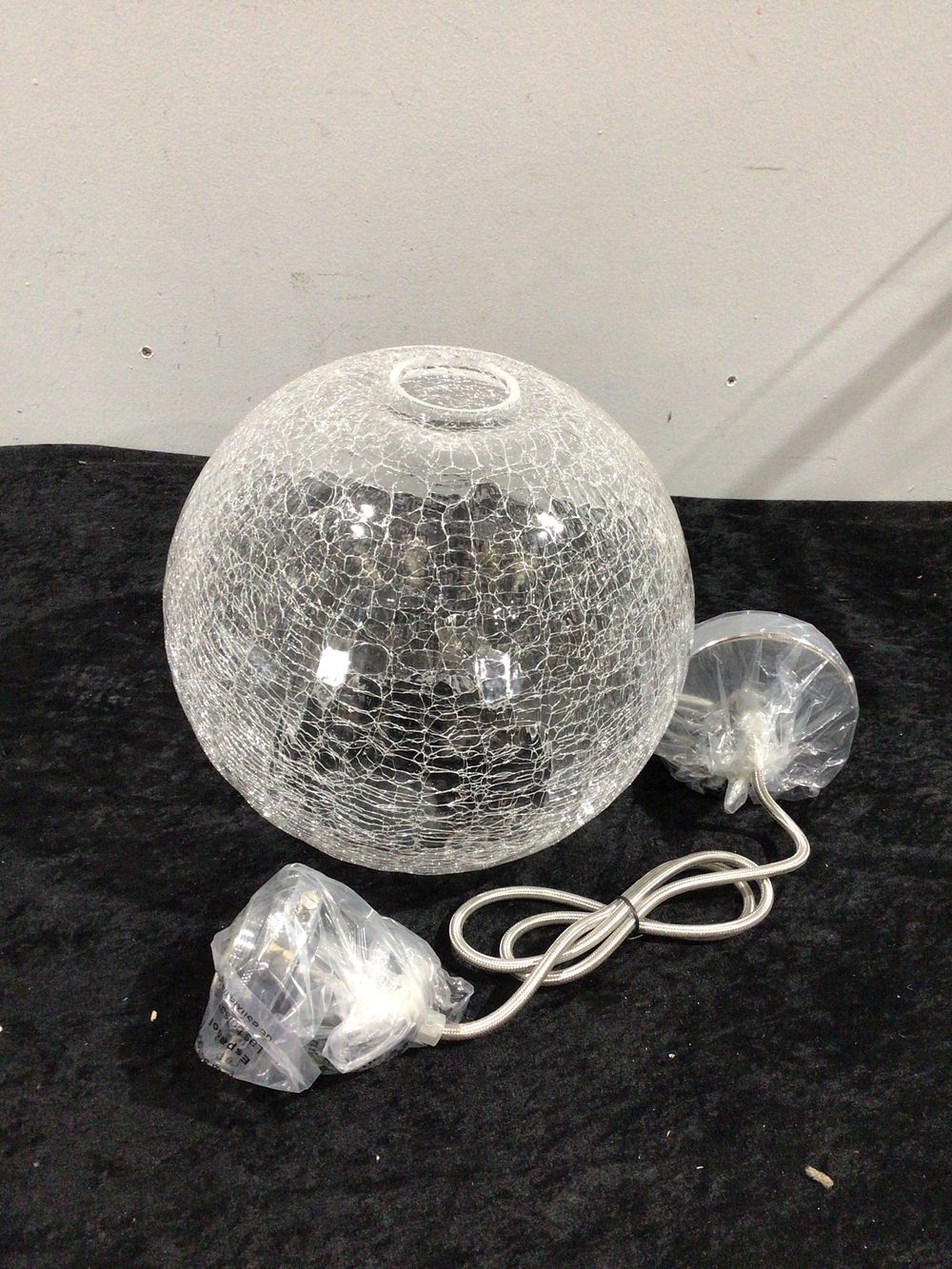 Lot 155: Crackle Glass Sphere Light Shade with Hardware