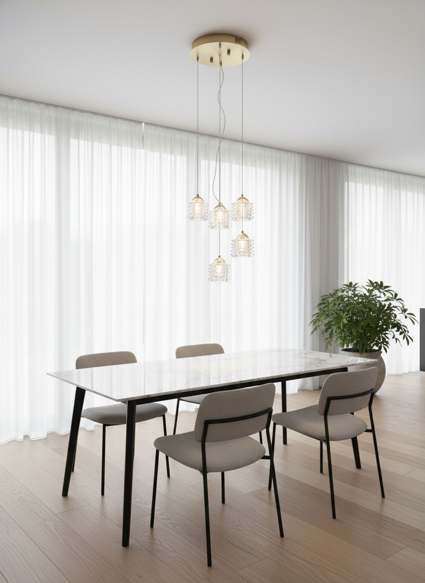 Lot 194: A Multi-Light Pendant Chandelier with Rostrato-Style Shades