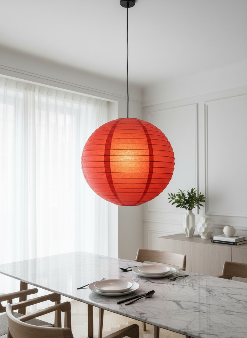 Lot 219: A Group of 50 Red Round Paper Lanterns, 14 Inch