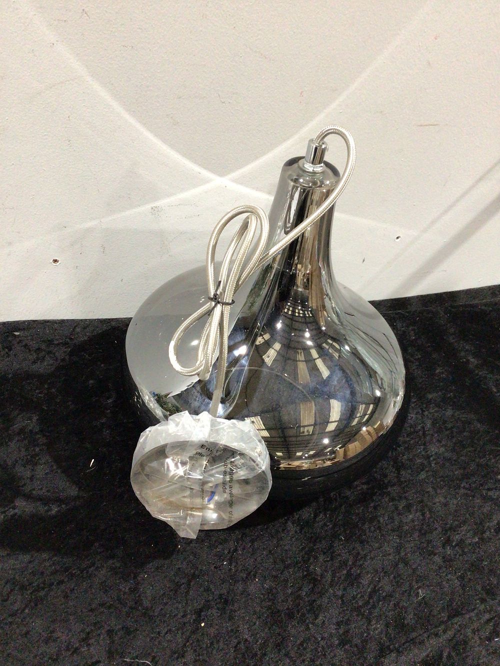 Lot 223: A Chrome-Colored Glass Shade Pendant Light Fixture