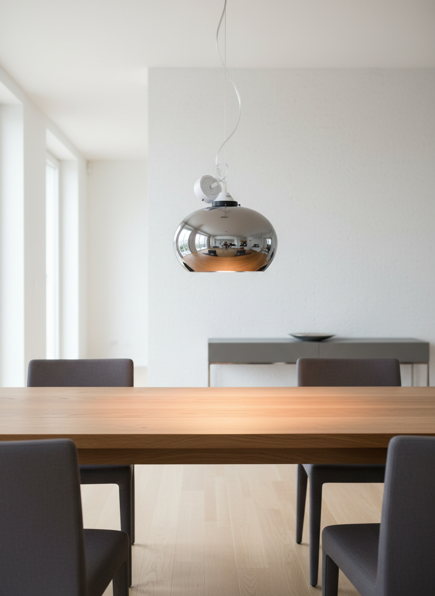 Lot 231: Modern Reflective Spherical Pendant Light with Chrome Hardware