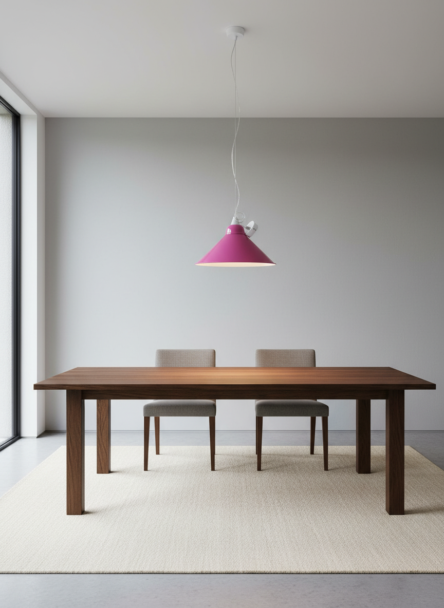 Lot 237: A Pair of Contemporary Fuchsia Pink Metal Coolie Pendant Lamps