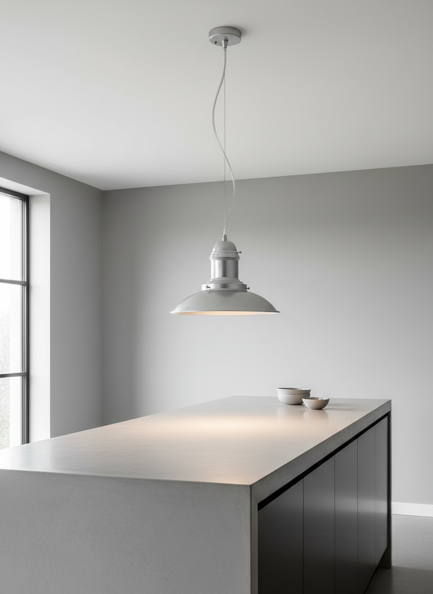 Lot 432: A Pair of Silver-Grey Industrial Metal Pendant Light Fixtures